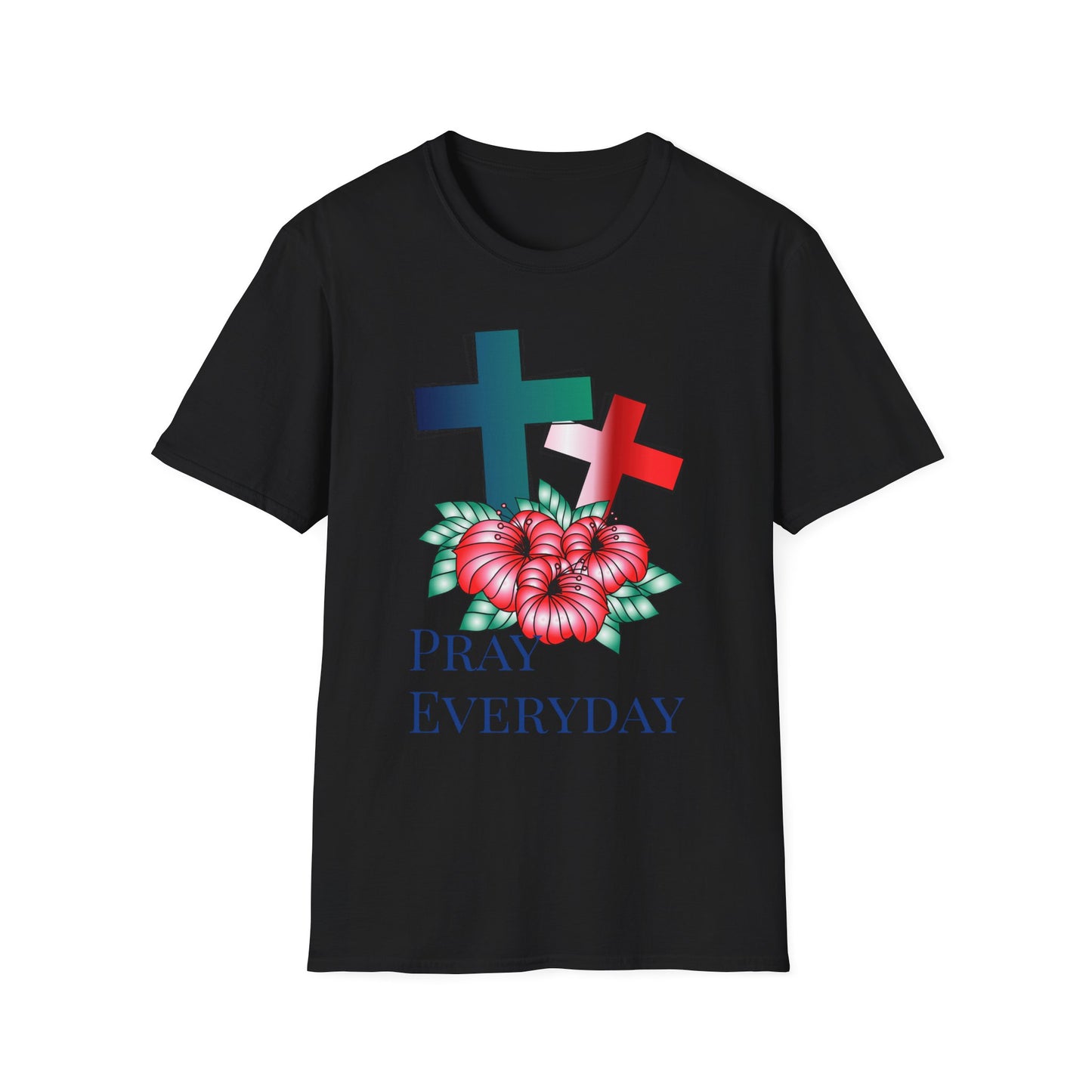 Pray Everyday Unisex Softstyle T-Shirt - Floral Cross Design