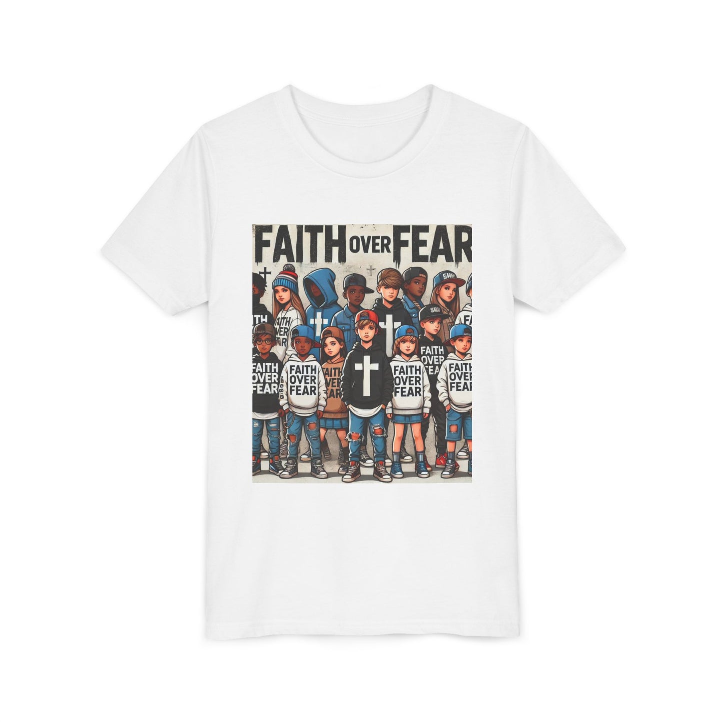 Kids Graphic Tee - 'Faith Over Fear' Youth Short Sleeve Shirt