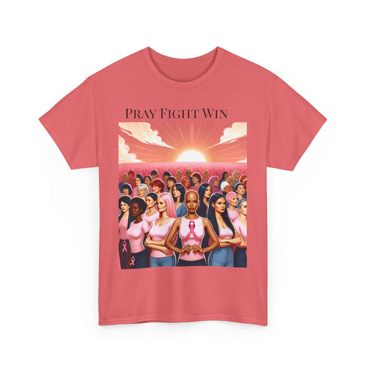 Pray Fight Win Unisex Heavy Cotton Tee - Support Breast Cancer Awareness