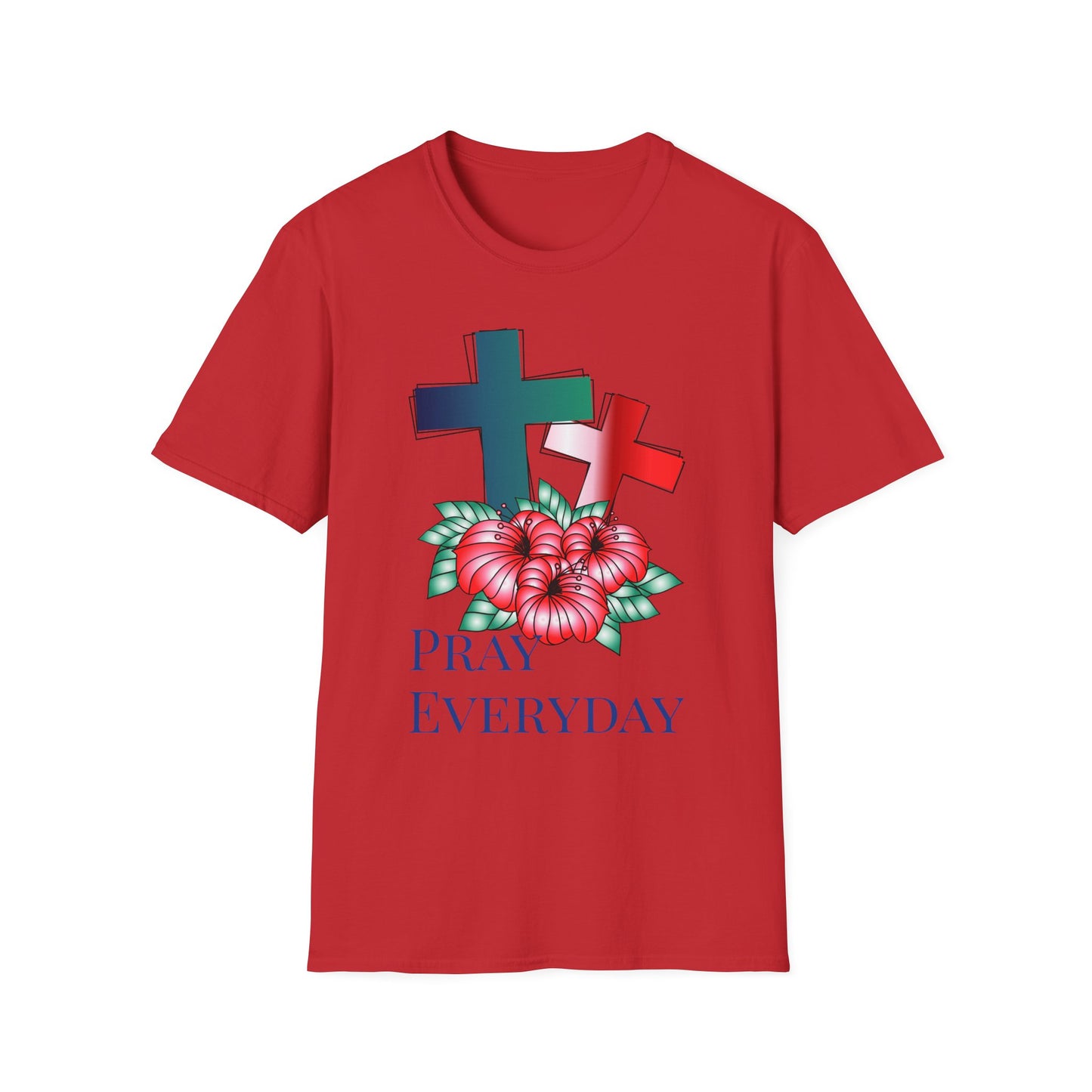 Pray Everyday Unisex Softstyle T-Shirt - Floral Cross Design