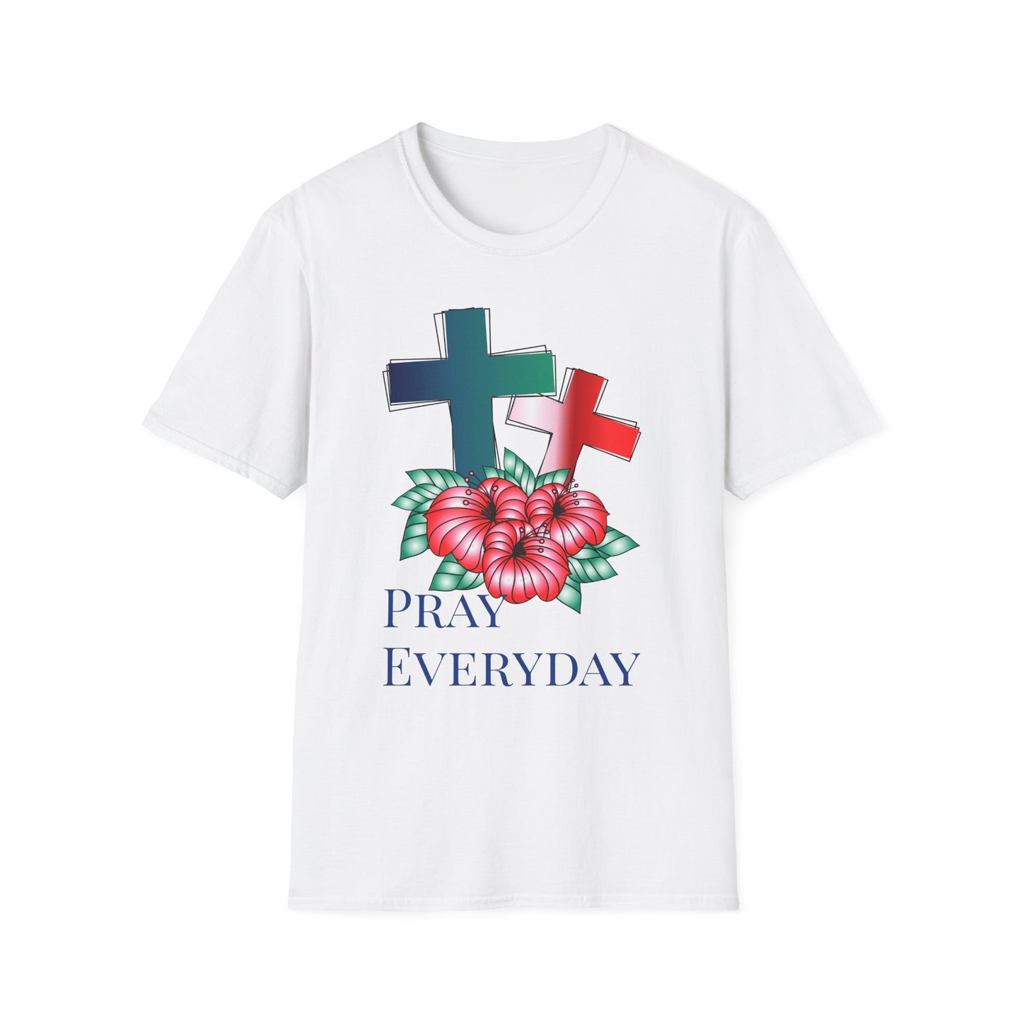 Pray Everyday Unisex Softstyle T-Shirt - Floral Cross Design