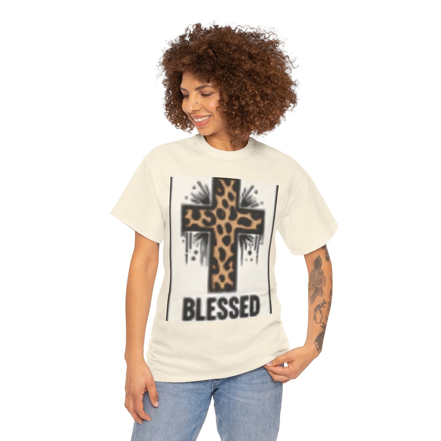 Blessed Leopard Print Tee - Faith Inspired