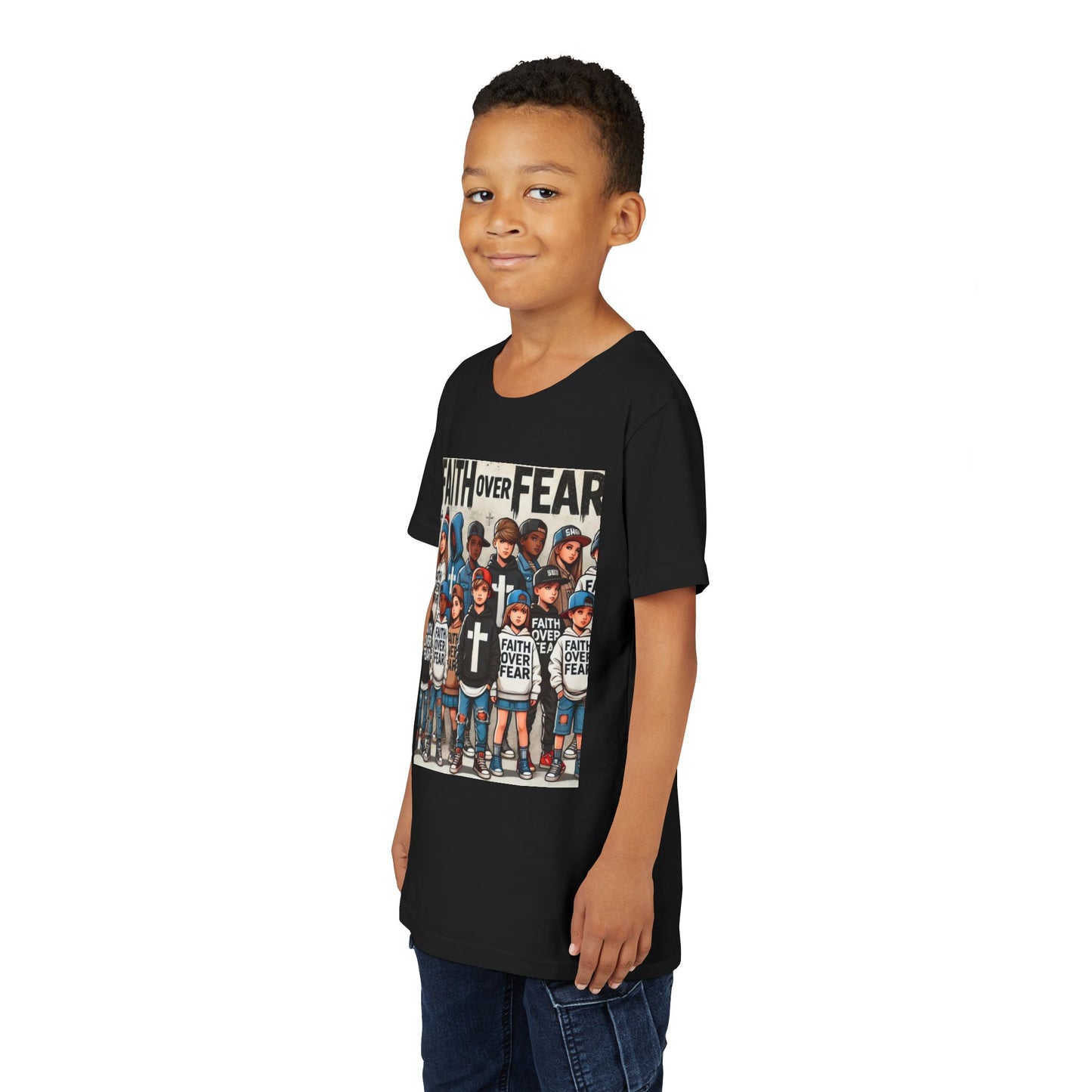 Kids Graphic Tee - 'Faith Over Fear' Youth Short Sleeve Shirt