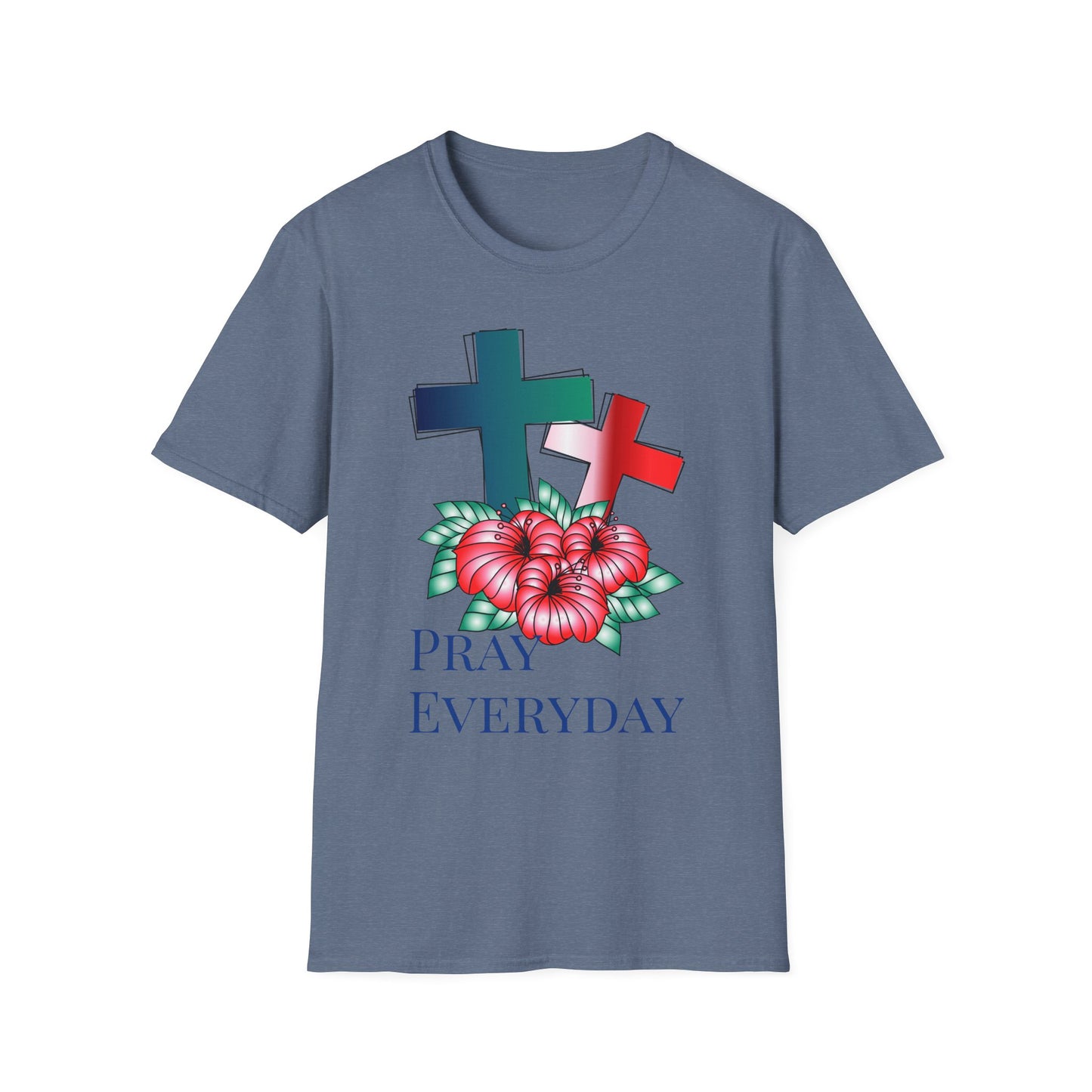 Pray Everyday Unisex Softstyle T-Shirt - Floral Cross Design