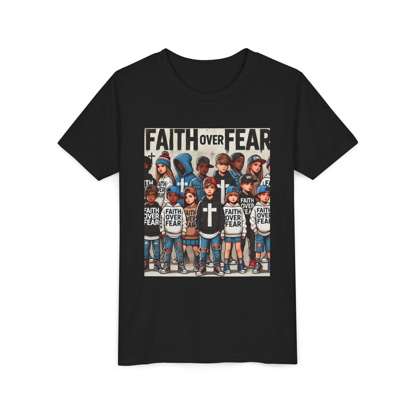 Kids Graphic Tee - 'Faith Over Fear' Youth Short Sleeve Shirt